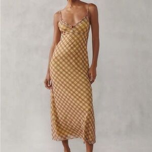 🌼 Kimchi Blue Yellow Mesh Plaid Midi Dress | NWT | Size M 🌼